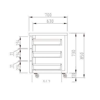 Turbo Air KUR9-3D-3-N(HC) 900mm Under Bench Fridge 3 Drawers 198L