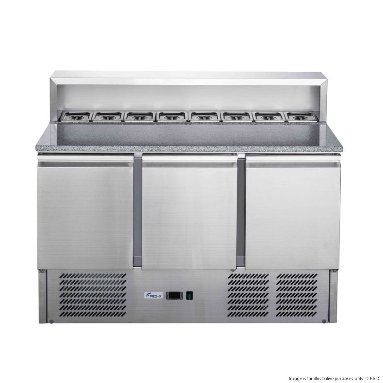 FED-X Three Door Salad Prep Fridge with Marble Top - XGNS1300E - Catering Sale