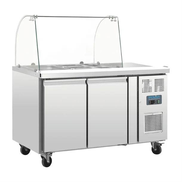 Polar U-Series Double Door Refrigerated Gastronorm Saladette Counter - 300W. Capacity: 2 x 1/1 GN. R600a