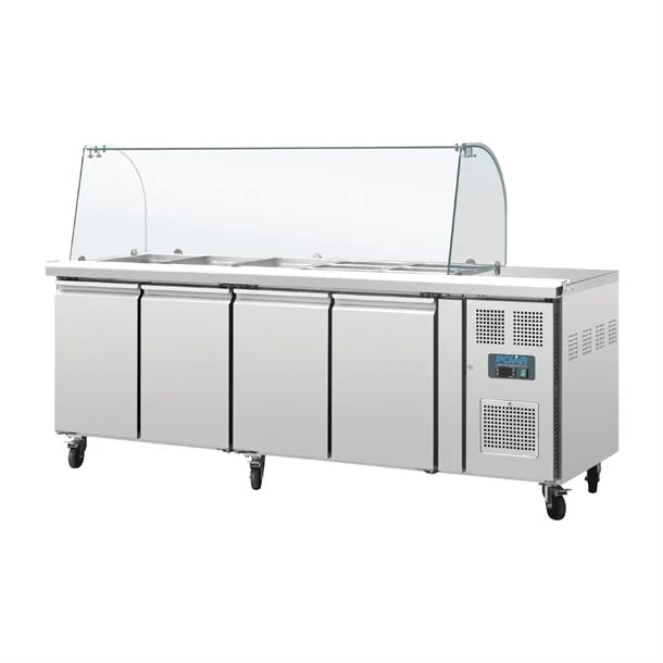 Polar U-Series Four Door Refrigerated Gastronorm Saladette Counter - 300W. Capacity: 4 x 1/1 GN. R600a