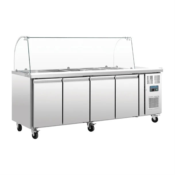 Polar U-Series Four Door Refrigerated Gastronorm Saladette Counter - 300W. Capacity: 4 x 1/1 GN. R600a