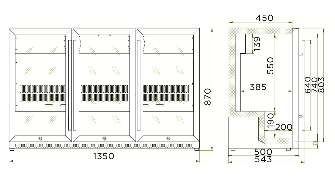 Bromic BB0330GD-NR Back Bar Three Glass Door Display 307L (Hinged Door)