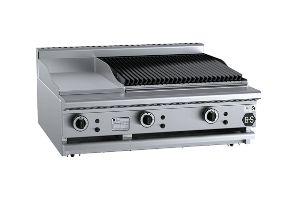 B+S Black BT-GRP3-CBR6BM - Combination 300mm Grill Plate 600mm Char Broiler Bench Mounted