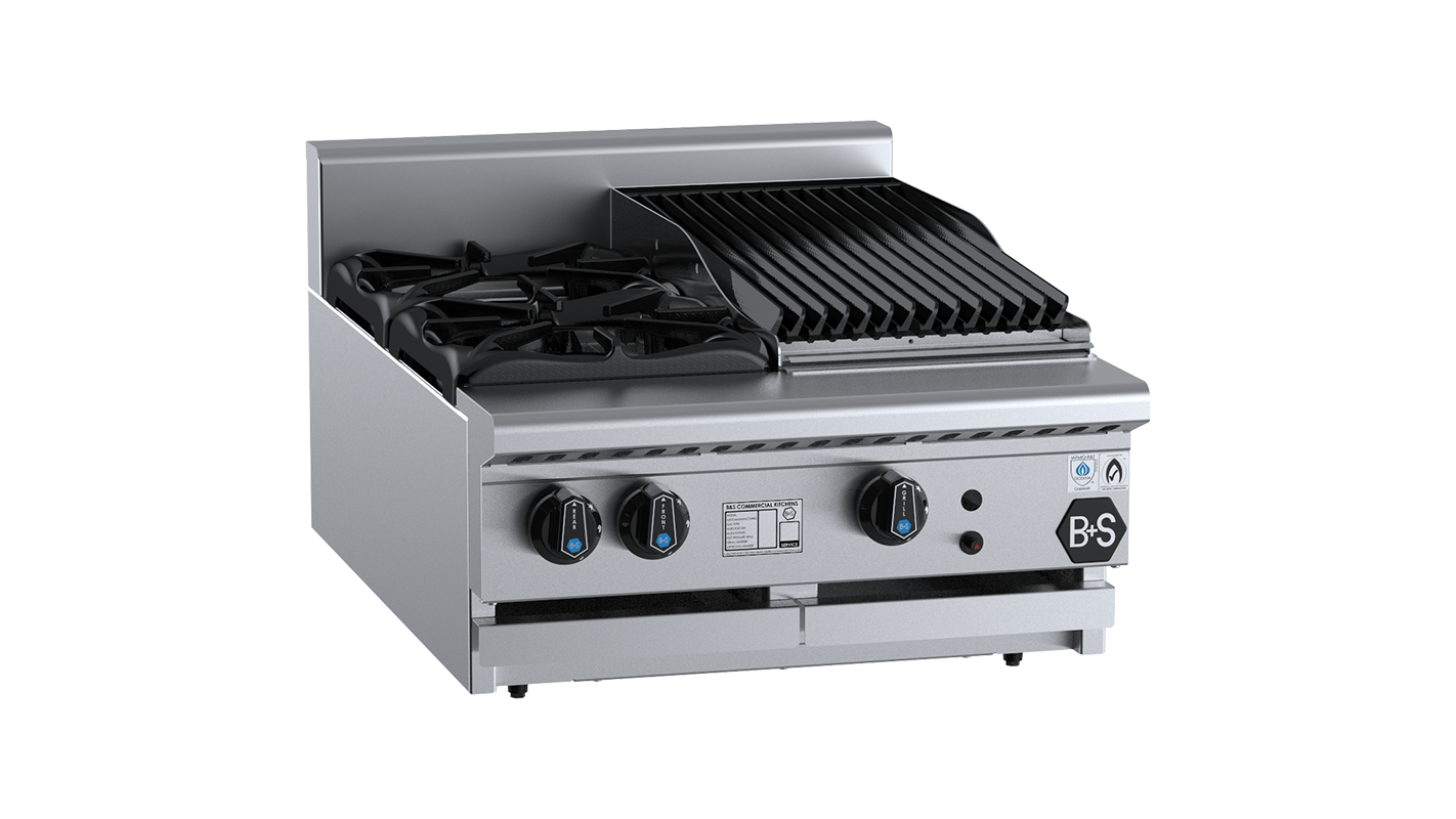 B+S BLACK BT-SB2-CBR3BM Combination Two Open Burners & 300mm Char Broiler