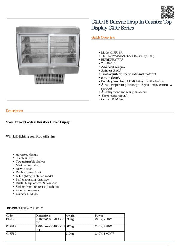 Bonvue C4RF18 Bonvue Drop-In Counter Top Display C4RF Series