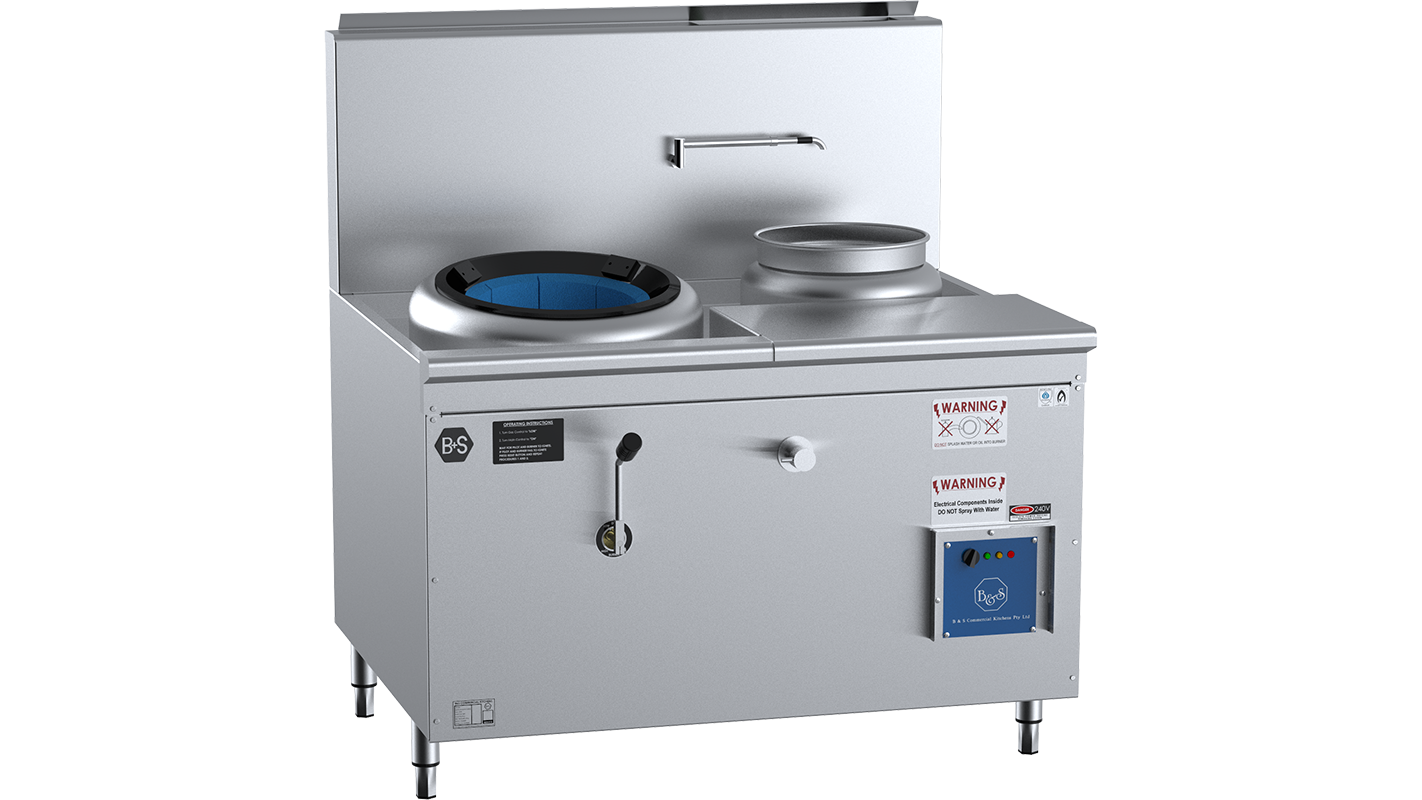 B+S Black Single Hole Hi Pac Wok with Right Rear Pot & Side Prep Table CCF-HP1+1R