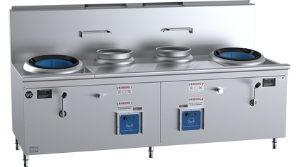 B+S Black Waterless HiPac Wok Tables Double Hole with Two Centre Pots and Prep Table CCF-HP2+2