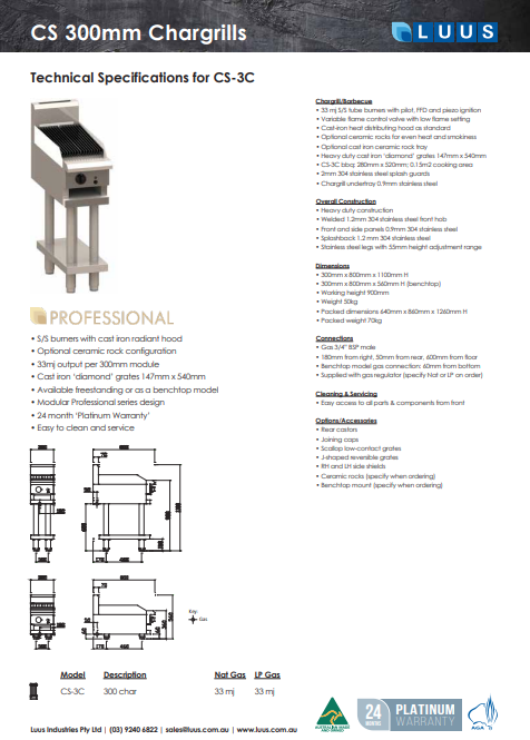 Luus CS-3C Professional Series 300 Wide Chargrills
