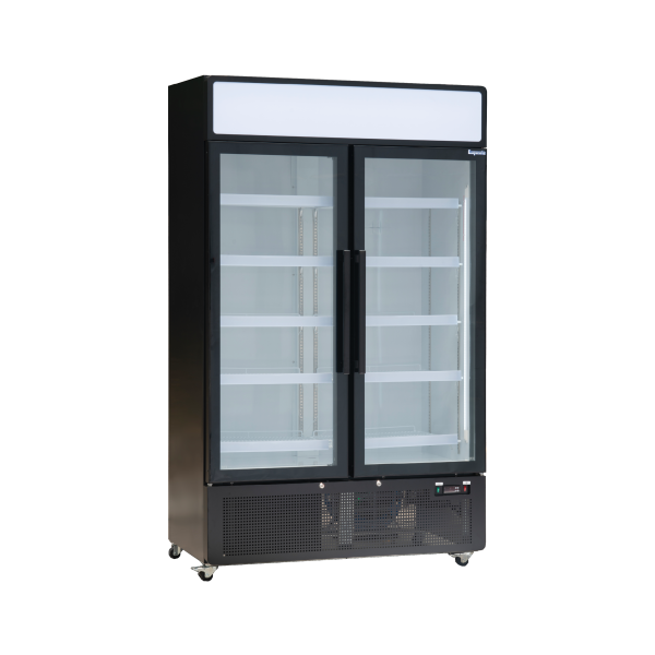 Exquisite DC880PB Two Glass Door Upright Display Refrigerators – Black