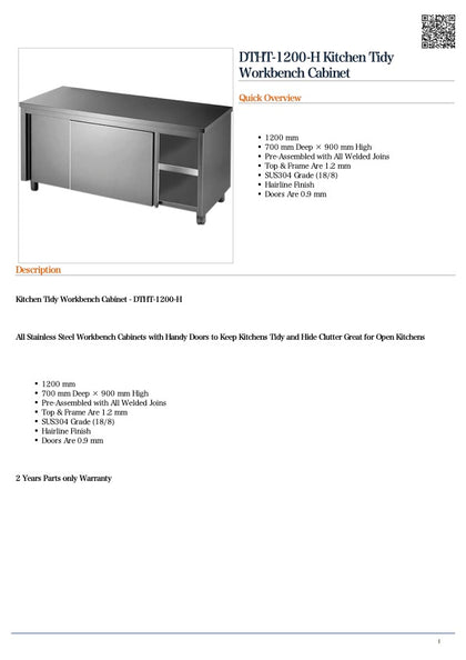 FED DTHT-1200-H Kitchen Tidy Workbench Cabinet 1200x700x900