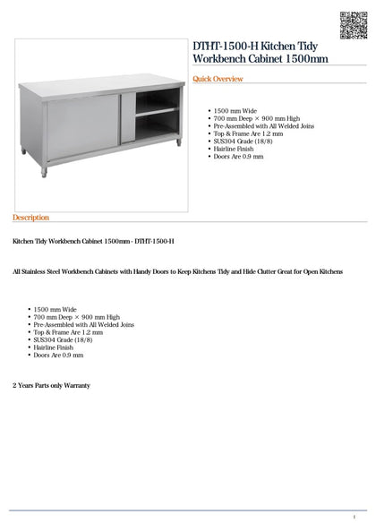 FED DTHT-1500-H Kitchen Tidy Workbench Cabinet 1500x700x900