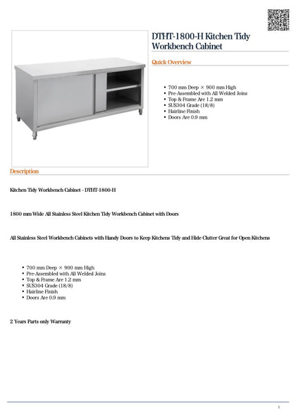 FED DTHT-1800-H Kitchen Tidy Workbench Cabinet 1800x700x900