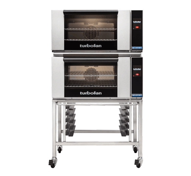 Turbofan E27T2/2C - Full Size Electric Convection Ovens Touch Screen Control Double Stacked on a Stainless Steel Base Stand