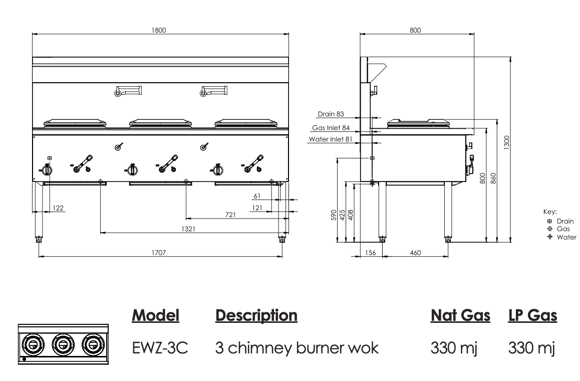 Luus Element EWZ-3C  Waterless Woks 1800mm