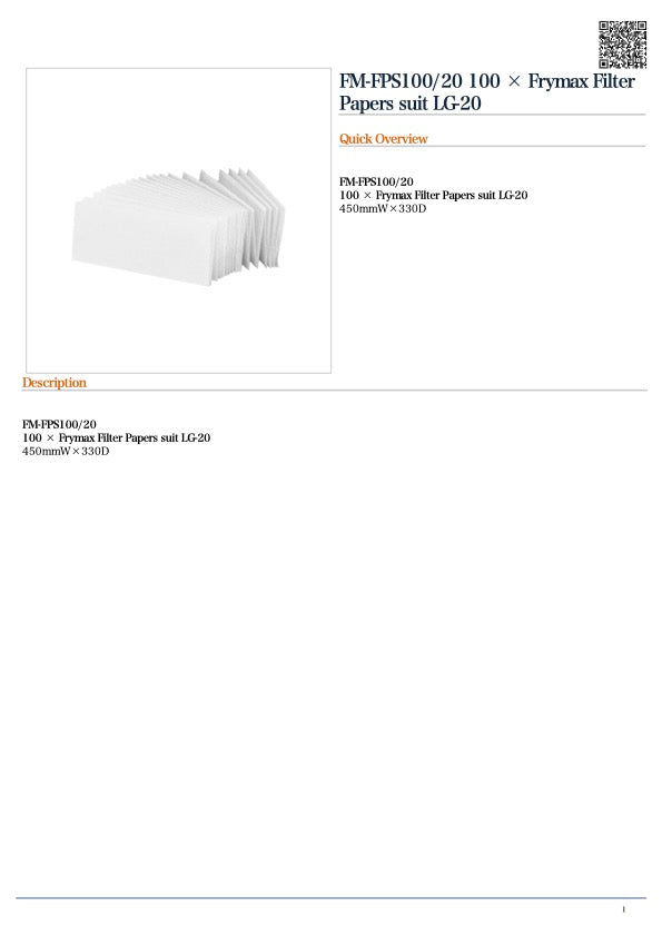 FM-FPS100/20 100 × Frymax Filter Papers suit LG-20