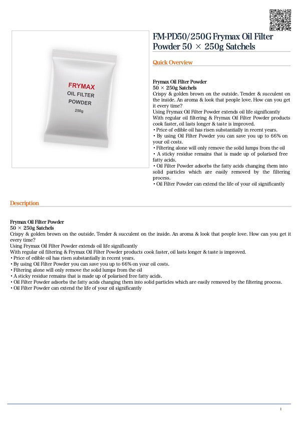 FM-PD50/250G Frymax Oil Filter Powder 50 × 250g Satchels