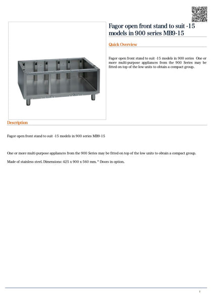 FED MB9-15 Fagor open front stand to suit -15 models in 900 series