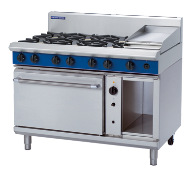 Blue Seal Black Series G58C Gas Combination 6 Burner Cooktop and 300mm Griddle on 2/1 GN Convection Oven