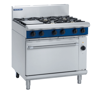 Blue Seal Black Series GE56D 900mm Gas 6 Burner Cooktop on Electric Convection Oven