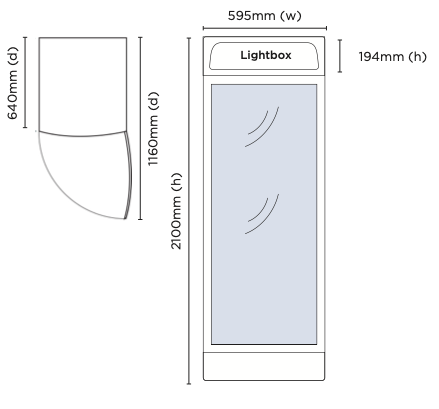 Bromic GM0400LC-NR LED Curved Glass Door Display Chiller with Lightbox 380L