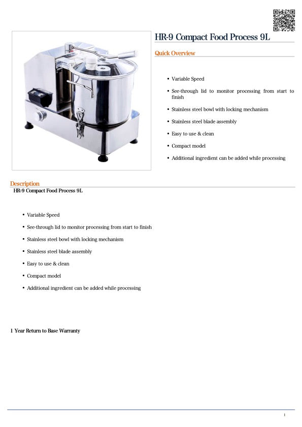 Yasaki HR-9 Compact Food Process 9L