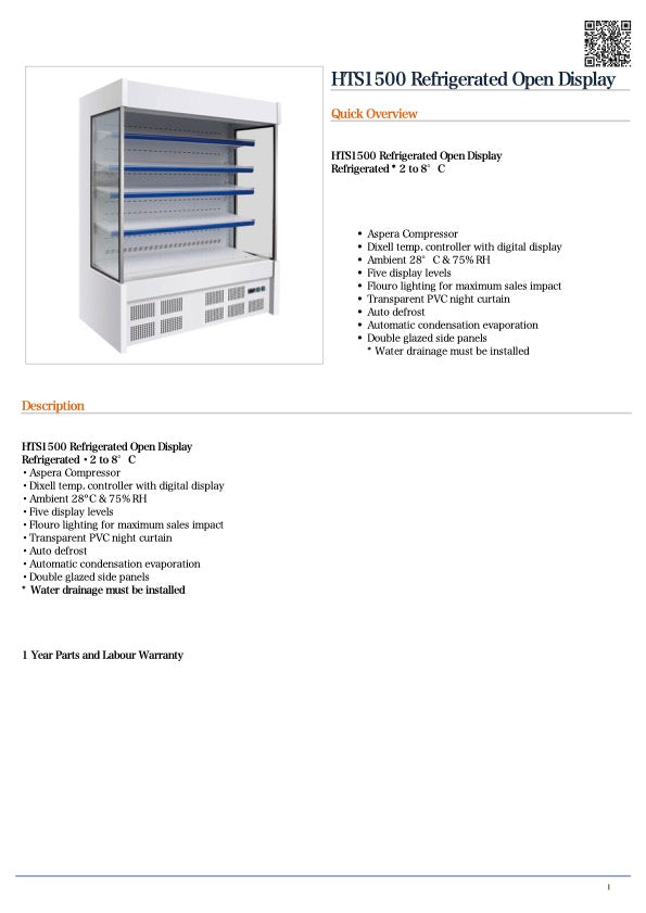 FED HTS1500 Refrigerated Open Display / 1560x750x1978 / 1Y Warranty