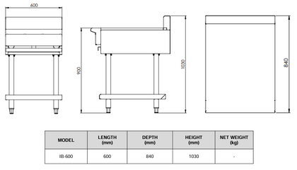 B+S BLACK SERIES: IB-600 Infill Bench 600mm on Stand