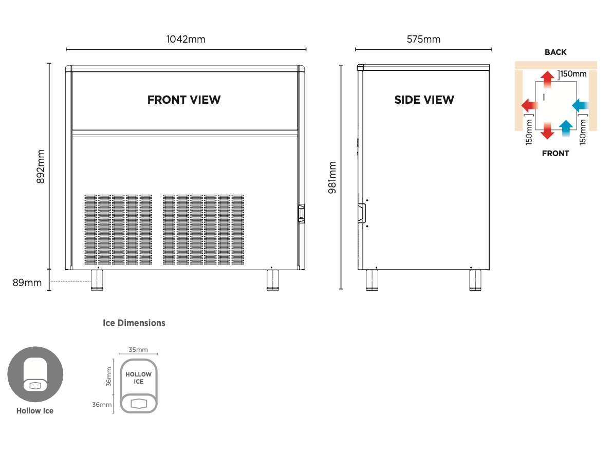 Bromic IM0170HSC-HE Self-Contained 165kg Hollow Ice Machine