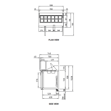 Turbo Air KHR12-2-N(HC) 1200mm Two Door Salad Prep Bench Fridge Hood Lid 309L /12x1/6 GN Pans Inc