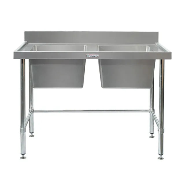 Simply Stainless / SS06.1800 LB / (600 Series) Stainless Double Sink with Splashback Includes leg brace -1800mm Wide / 42kg / W1800 x D600 x H900  / Lifetime Warranty