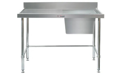 Simply Stainless / SS05.7.1500R LB / (700 Series) Stainless Sink Bench with Splashback Includes leg brace - 1500mm Wide, Right Bowl / 38kg / W1500 x D700 x H900 / Lifetime Warranty