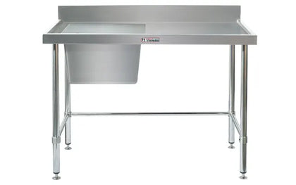Simply Stainless / SS05.1200R LB / (600 Series) Stainless Sink Bench with Splashback Includes leg brace - 1200mm Wide, Right Bowl / 30kg  / W1200 x D600 x H900 / Lifetime Warranty