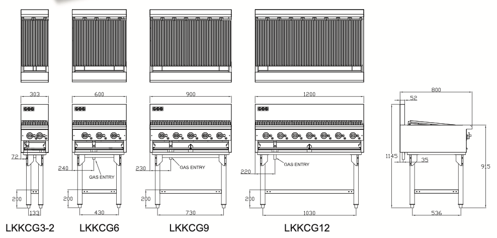LKK CG12 7 Burner Gas Chargrill 1200mm