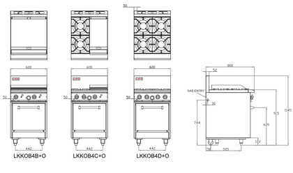 LKK OB4D+O 4 Gas Burner Cooktop With Static Oven 600mm