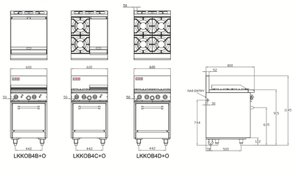 LKK OB4B+O Gas Hotplate With Gas Static Oven 600mm