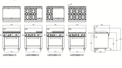 LKK OB6C+O 4 Gas Burner Cooktop n 300mm Hotplate With Static Oven 900mm