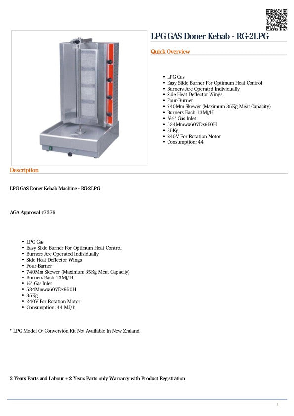 GasMax RG-2LPG GAS Doner Kebab