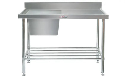 Simply Stainless / SS05.1200L / (600 Series) Stainless Sink Bench with Splashback - 1200mm Wide, Left Bowl / 37kg / W1200 x D600 x H900 / Lifetime Warranty