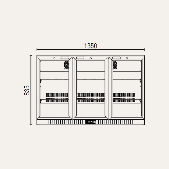 Exquisite UBC330L three swing door backbar display refrigerator low height view 5