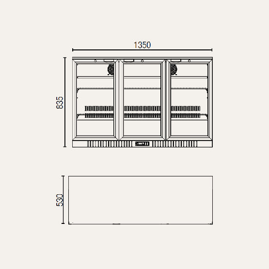 Exquisite UBC330SL Three Sliding Doors Backbar Display Refrigerators, Low Height