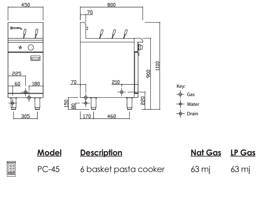 Luus PC-45 Professional Series Pasta Cookers 450mm