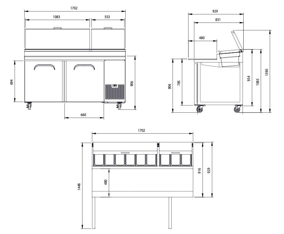 Bromic PP1700 Two Door Pizza Preparation Fridge 572L