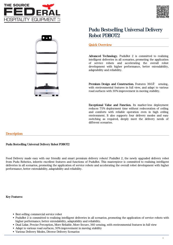 FED PDBOT2 Pudu Bestselling Universal Delivery Robot