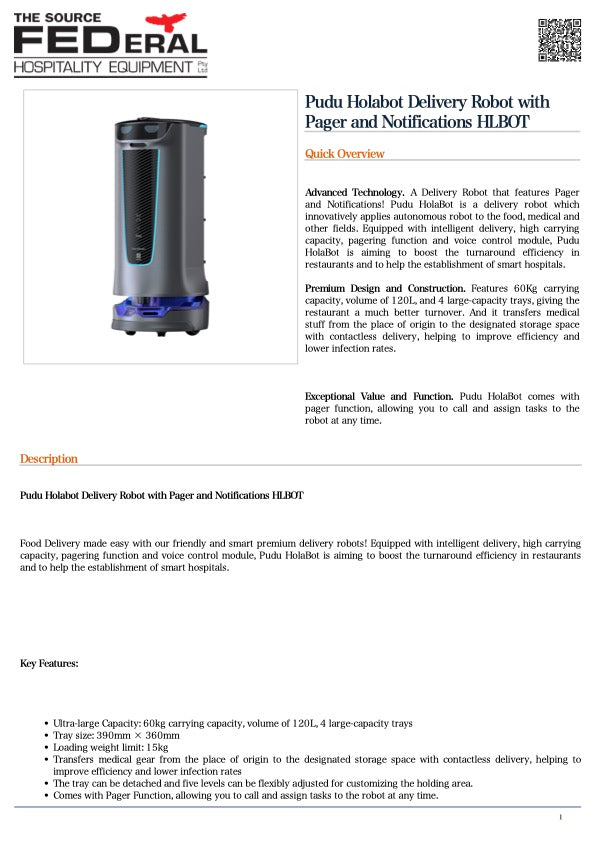 FED HLBOT Pudu Holabot Delivery Robot with Pager and Notifications