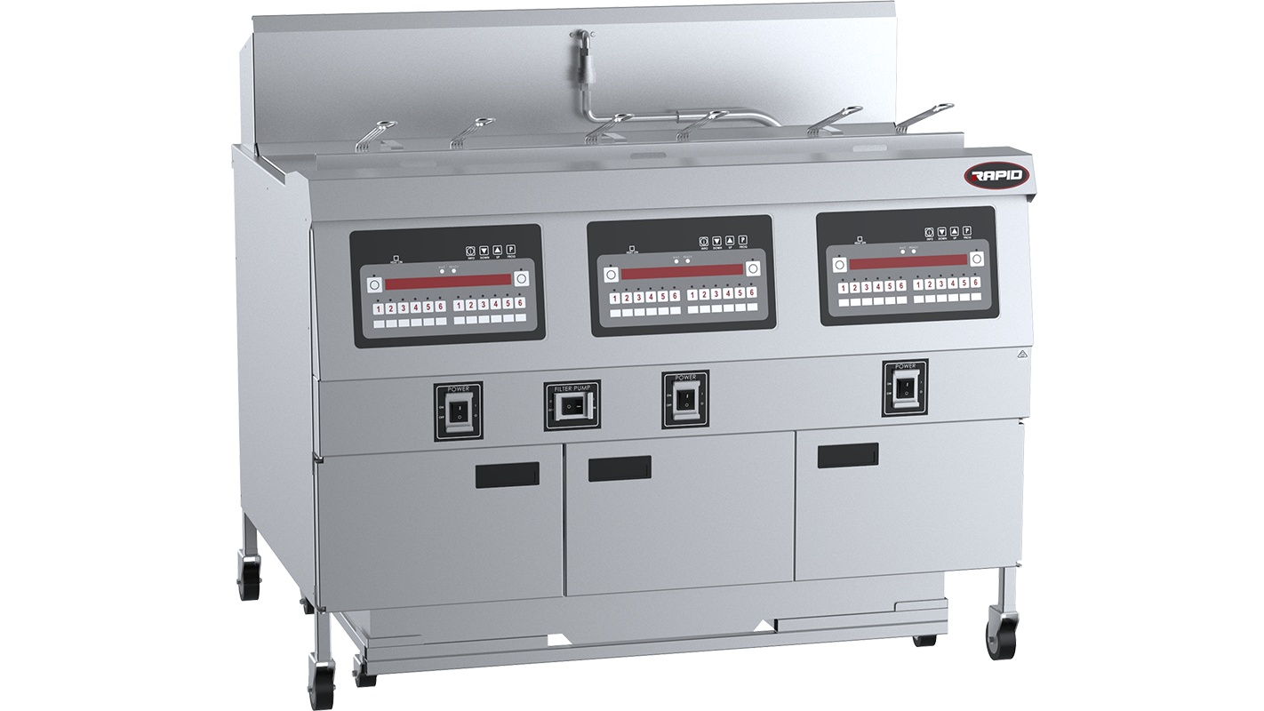 B+S Rapid RF-3E - Three Pan 6 Basket Rapid Electric Fryer