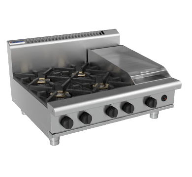 Waldorf / RN8603G-B_NAT /  900mm Gas Cooktop - 4 Burner cooktop with 300mm griddle Bench Model (132MJ, Natural Gas) / 174Kg / W900 x D805 x H530 / 1Y Warranty