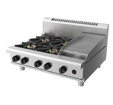 Waldorf / RN8603G-B_LPG /  900mm Gas Cooktop - 4 Burner cooktop with 300mm griddle Bench Model (132MJ, LPG) / 174Kg / W900 x D805 x H530 / 1Y Warranty
