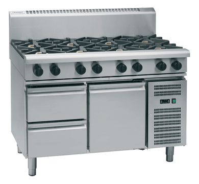 Waldorf / RNL8806G-RB_LPG / 1200mm Gas Cooktop Low Back Version  - 4 burner cooktop with 600mm griddle, Refrigerated Base(152MJ, LPG) / 278kg / W1200 x D805 x H972 / 1Y Warranty