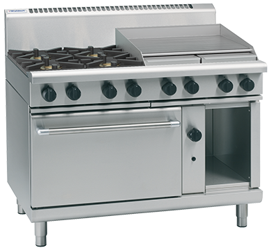 Waldorf / RN8816G_NAT / 1200mm Gas Range Static Oven - 4 burner cooktop range with 600mm griddle (182MJ, Natural Gas) / 339kg / W1200 x D805 x H1130 / 1Y Warranty