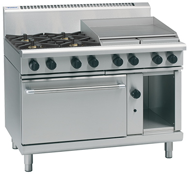 Waldorf / RNL8816G_LPG / 1200mm Gas Range Static Oven Low Back Version - 4 burner cooktop range with 600mm griddle (182MJ, LPG) / 339kg / W1200 x D805 x H972/ 1Y Warranty